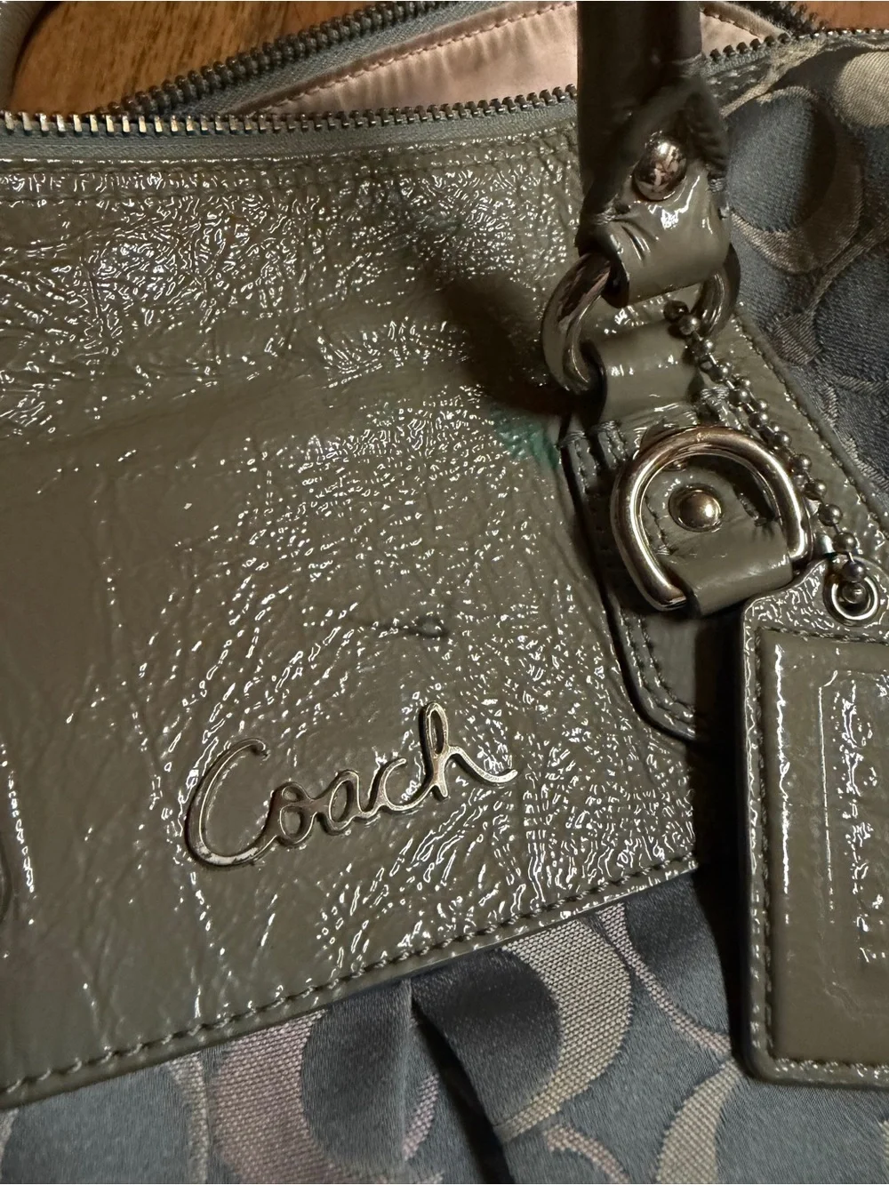 Coach Green and Gray Signature Shoulder Bag
